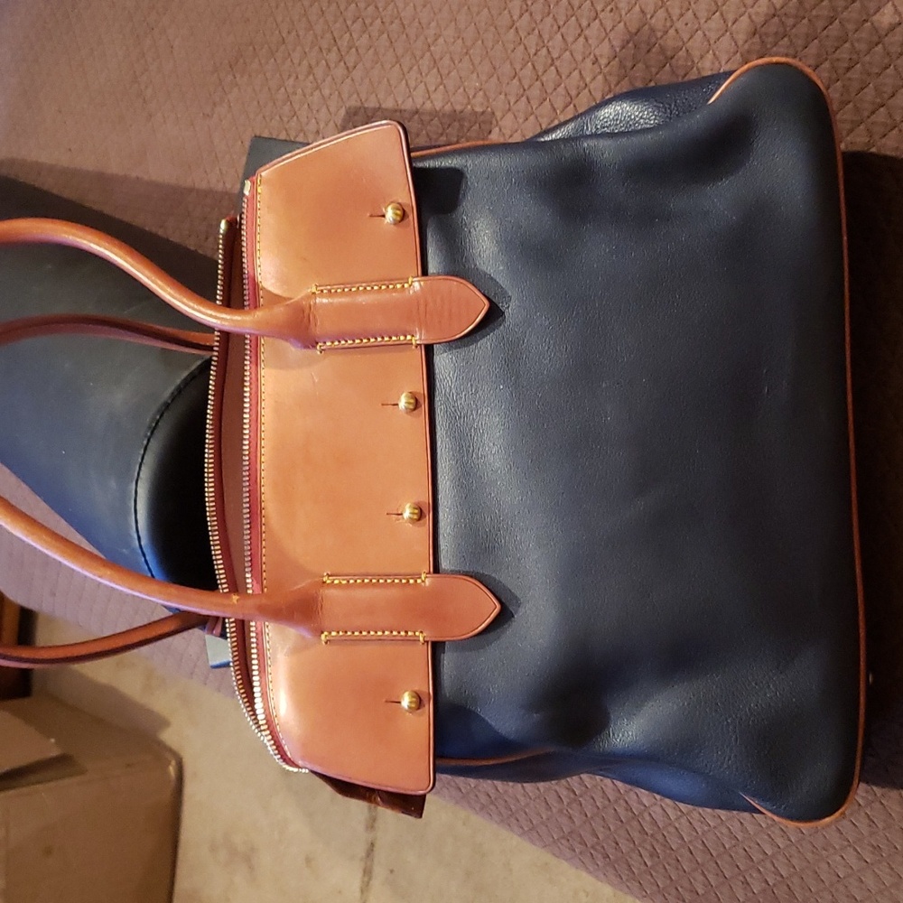 Dooney & Bourke Navy with Tan Leather Trim Tote Satchel - Picture 7 of 12